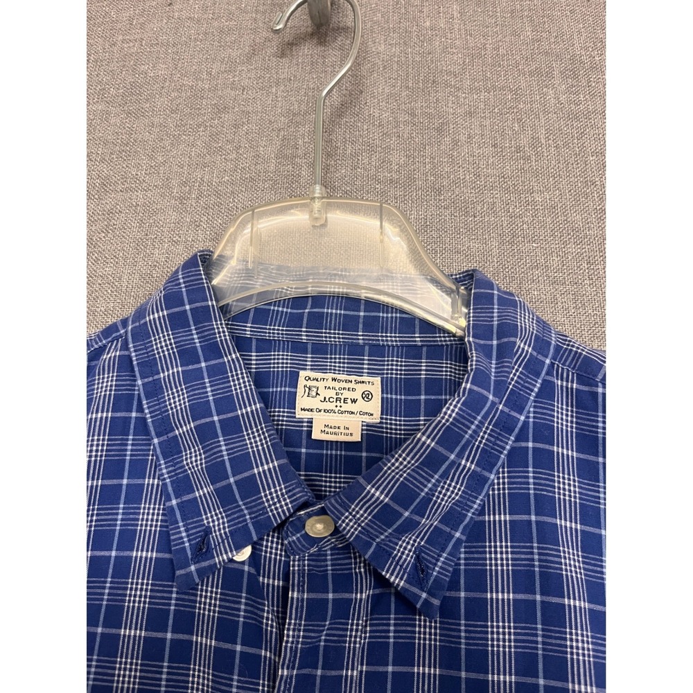 J.Crew Mens Blue White Plaid Cotton Button Down Shirt XL B6636